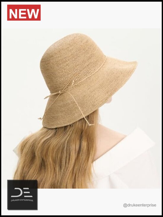 Handmade Natural Raffia Woven Sun Hat Foldable Bucket Hat Summer Beach Floppy